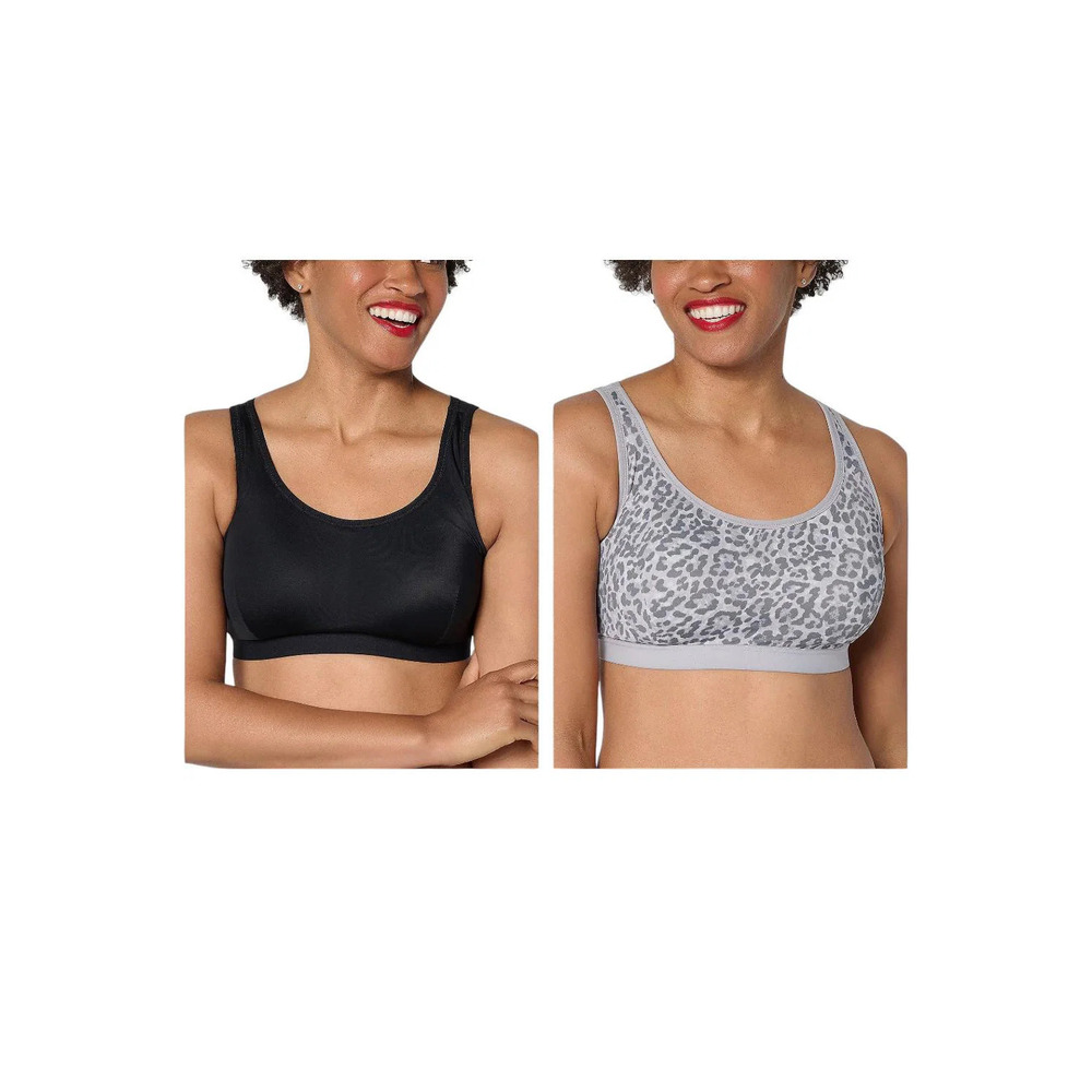 Anybody Women's 2pk Lycra Mesh Back Lounge Bra Black/Grey Leopard -